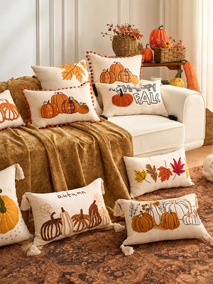 Autumn Pumpkin & Maple Leaf Pillow Covers – Festive Thanksgiving Sofa Decorations