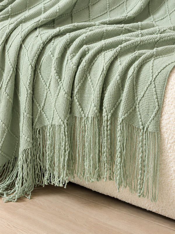 Knitted Throw Blanket with Tassels – Soft Textured Decorative Blanket