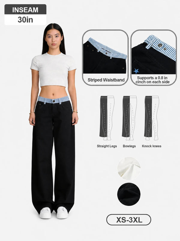 Adjustable Low-Rise Barrel Jeans