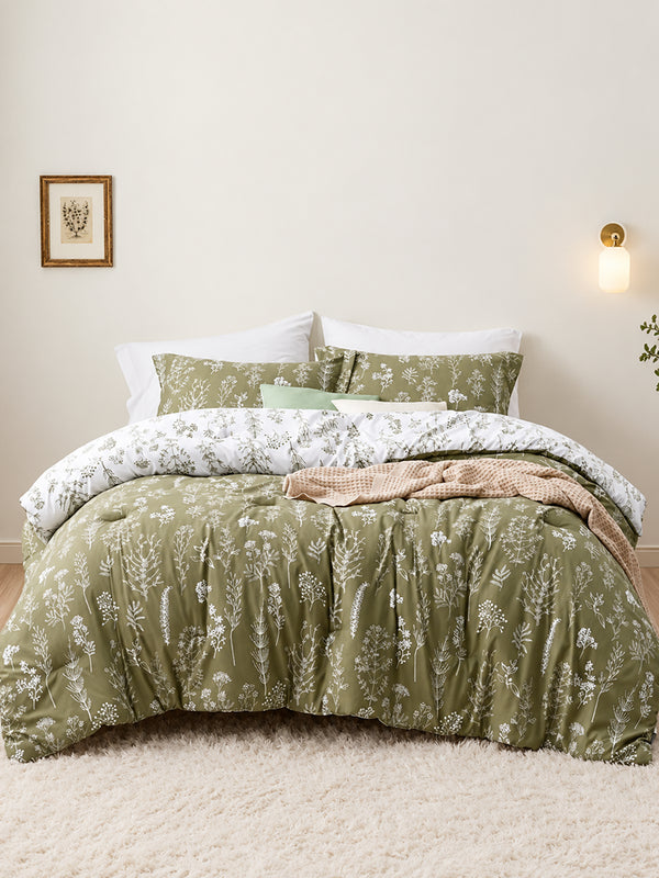 3-Piece Botanical Floral Reversible Comforter Set