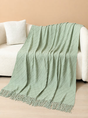 Knitted Throw Blanket with Tassels – Soft Textured Decorative Blanket
