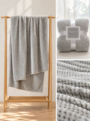 Thick Solid Color Flannel Waffle Coral Fleece Sofa Blanket