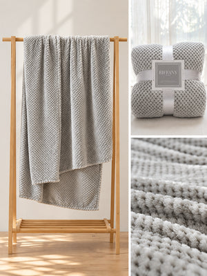 Thick Solid Color Flannel Waffle Coral Fleece Sofa Blanket