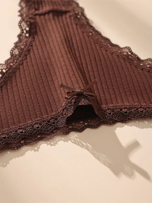 6 pack Women’s Lace Trim Ribbed Thong Underwear – Soft Stretch Sexy Panty