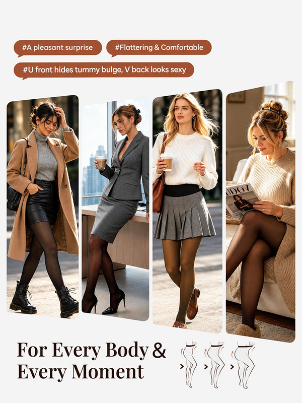 Women’s Fleece Lined Tights – Sheer Look Thermal Shaping Pantyhose