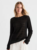 Women’s Solid Color Openwork Knit Top – Soft Round Neck Loose-Fit Sweater
