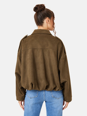 Women's Vintage Collared Zip Up Jacket Oversized Casual Outerwear