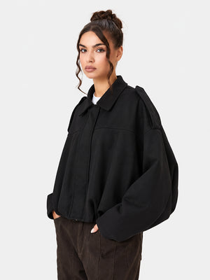 Women's Vintage Collared Zip Up Jacket Oversized Casual Outerwear