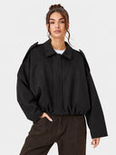 Women's Vintage Collared Zip Up Jacket Oversized Casual Outerwear