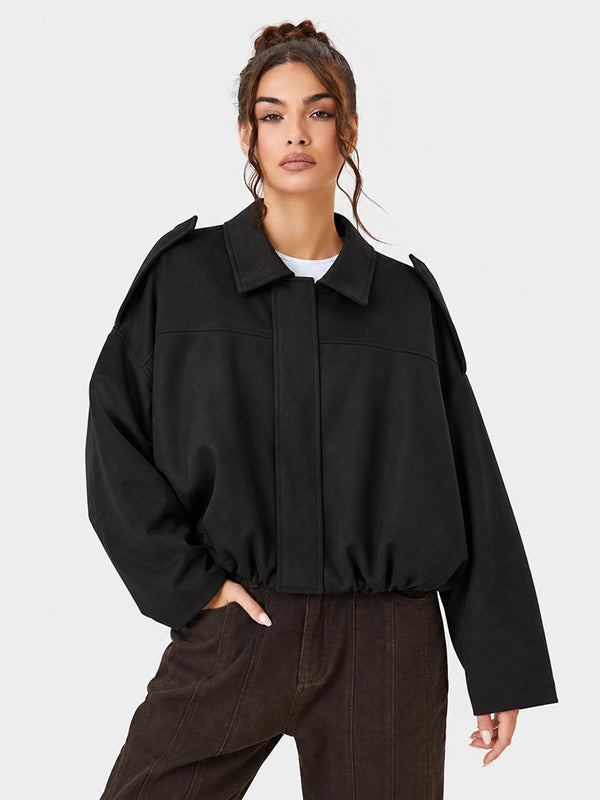 Women's Vintage Collared Zip Up Jacket Oversized Casual Outerwear