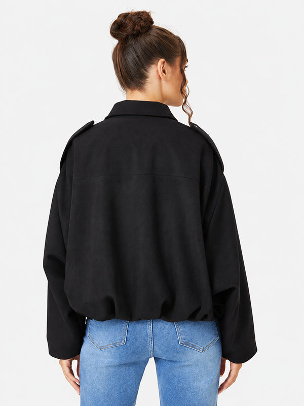 Women's Vintage Collared Zip Up Jacket Oversized Casual Outerwear