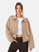 Women's Vintage Collared Zip Up Jacket Oversized Casual Outerwear