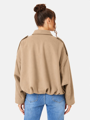 Women's Vintage Collared Zip Up Jacket Oversized Casual Outerwear