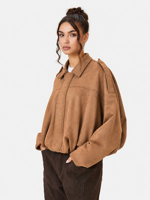 Women's Vintage Collared Zip Up Jacket Oversized Casual Outerwear