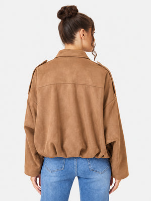 Women's Vintage Collared Zip Up Jacket Oversized Casual Outerwear