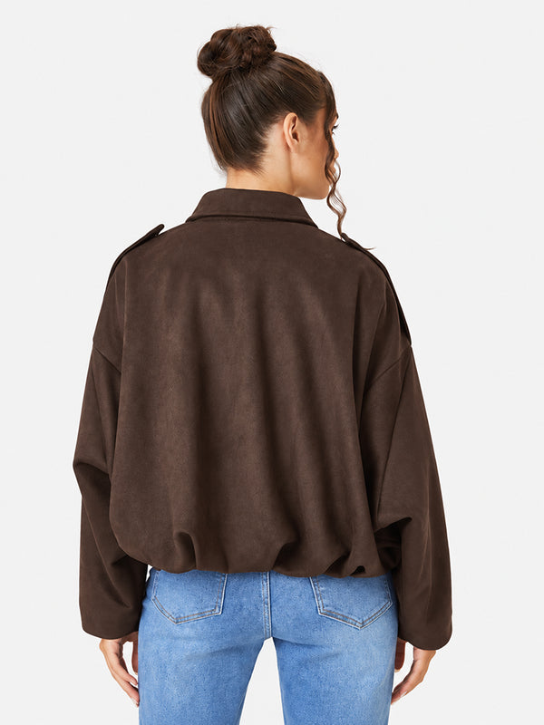 Women's Vintage Collared Zip Up Jacket Oversized Casual Outerwear