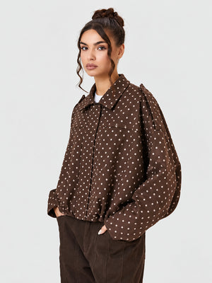 Women's Vintage Collared Zip Up Jacket Oversized Casual Outerwear