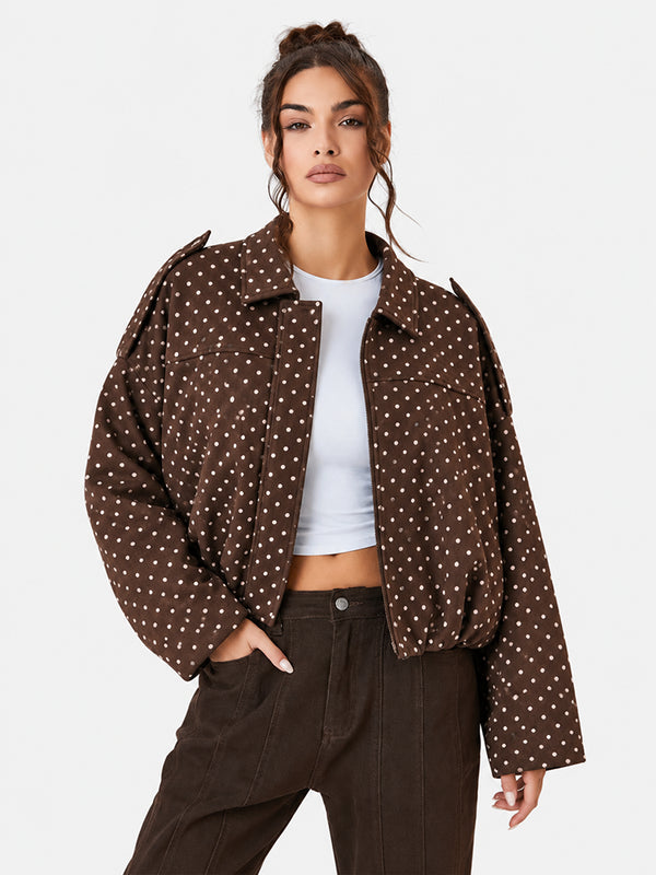 Women's Vintage Collared Zip Up Jacket Oversized Casual Outerwear