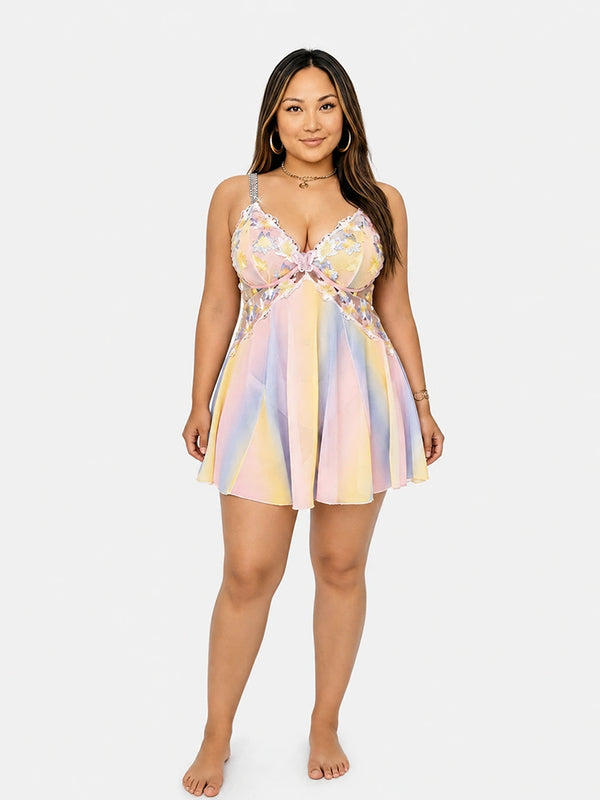 Romantic Floral Embroidered Plus Size Babydoll