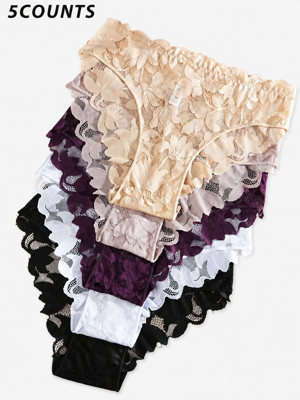 Women's Sexy Lace Panties – 5 Pack Floral Underwear Set