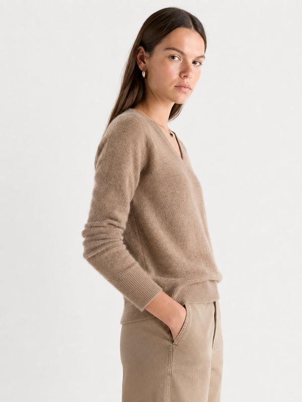 Women’s Cozy Wool V-Neck Sweater – Oversized Drop Shoulder Knit Pullover