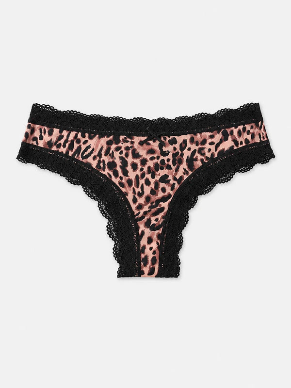 7-Pack Leopard Lace Thong Panties for Women – Sexy Low Rise Breathable Underwear with Romantic Bow Detail, Soft Stretch Everyday Comfort