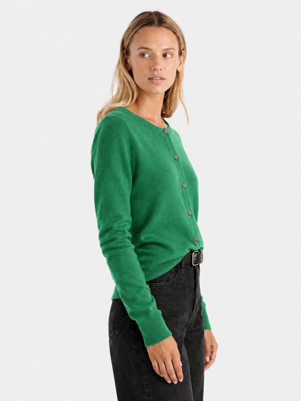 Women’s Classic Wool Cardigan – Soft Crew Neck Long Sleeve Knit Sweater