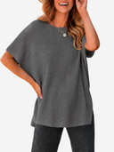 Oversized Side-Slit Short Sleeve Knit Sweater