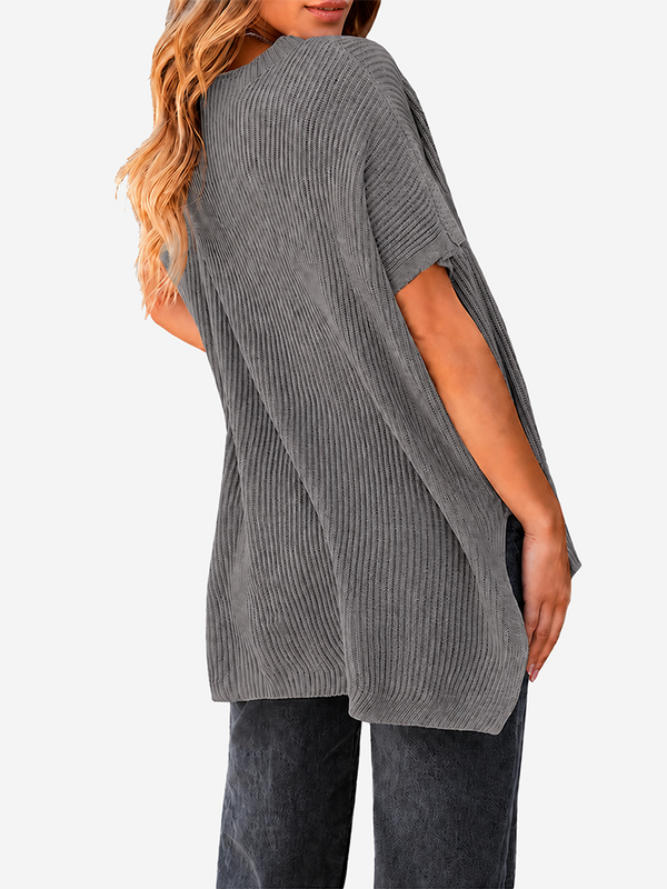 Oversized Side-Slit Short Sleeve Knit Sweater