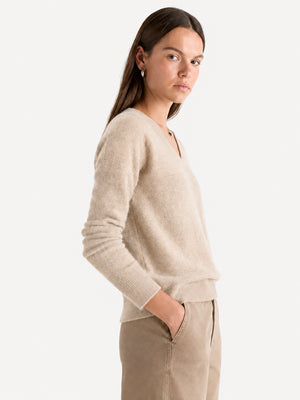 Women’s Cozy Wool V-Neck Sweater – Oversized Drop Shoulder Knit Pullover