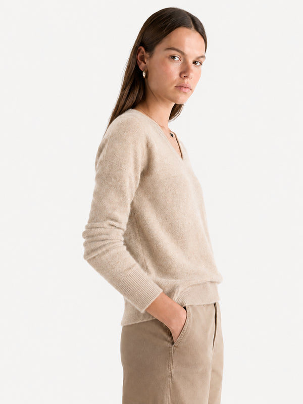 Women’s Cozy Wool V-Neck Sweater – Oversized Drop Shoulder Knit Pullover