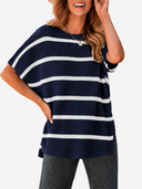 Oversized Side-Slit Short Sleeve Knit Sweater