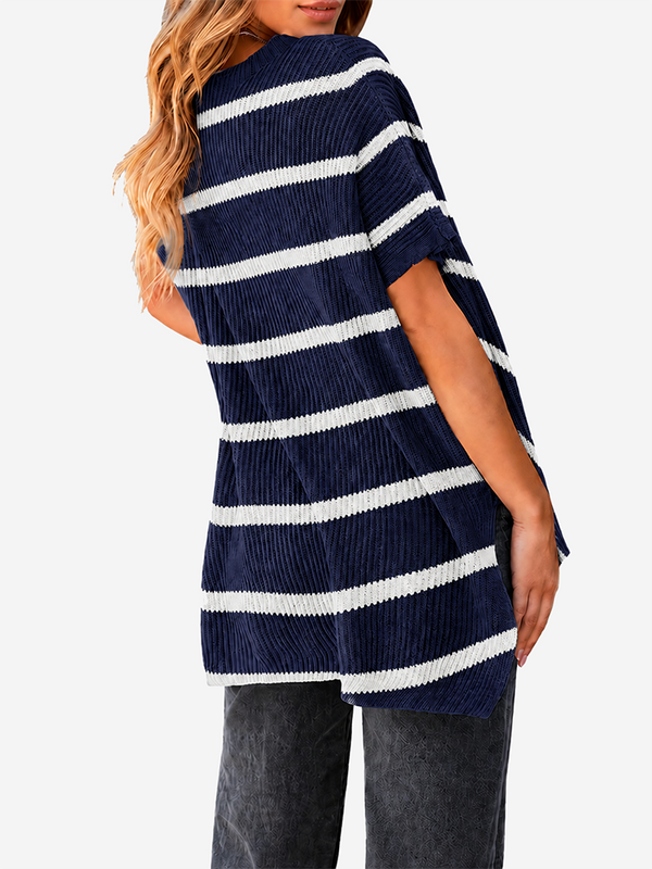 Oversized Side-Slit Short Sleeve Knit Sweater
