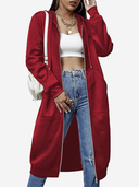 Women's Cozy Long Fleece Hoodie Zip Up Knee Length Tunic Jacket