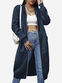 Women's Cozy Long Fleece Hoodie Zip Up Knee Length Tunic Jacket