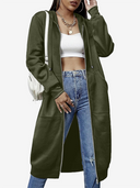 Women's Cozy Long Fleece Hoodie Zip Up Knee Length Tunic Jacket