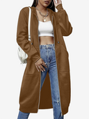 Women's Cozy Long Fleece Hoodie Zip Up Knee Length Tunic Jacket