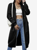 Women's Cozy Long Fleece Hoodie Zip Up Knee Length Tunic Jacket