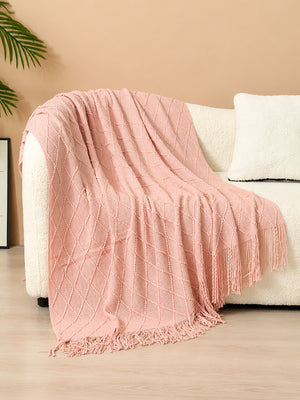 Knitted Throw Blanket with Tassels – Soft Textured Decorative Blanket