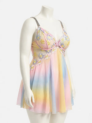 Romantic Floral Embroidered Plus Size Babydoll