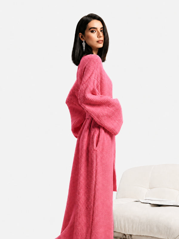 Women's Cozy Long Plush Fleece Robe with Pockets