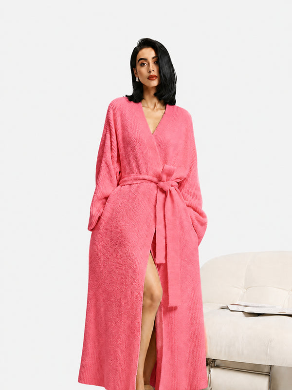 Women's Cozy Long Plush Fleece Robe with Pockets