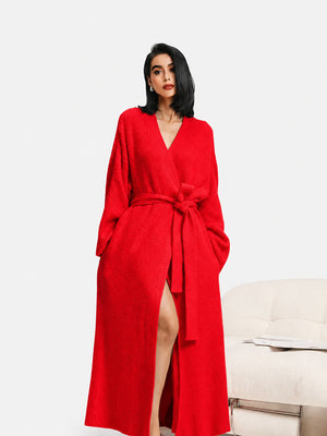 Women's Cozy Long Plush Fleece Robe with Pockets