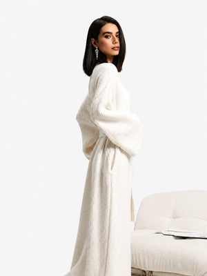 Women's Cozy Long Plush Fleece Robe with Pockets