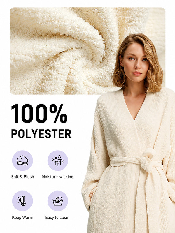 Women's Cozy Long Plush Fleece Robe with Pockets