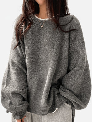Oversized Drop Shoulder Split Hem Sweater