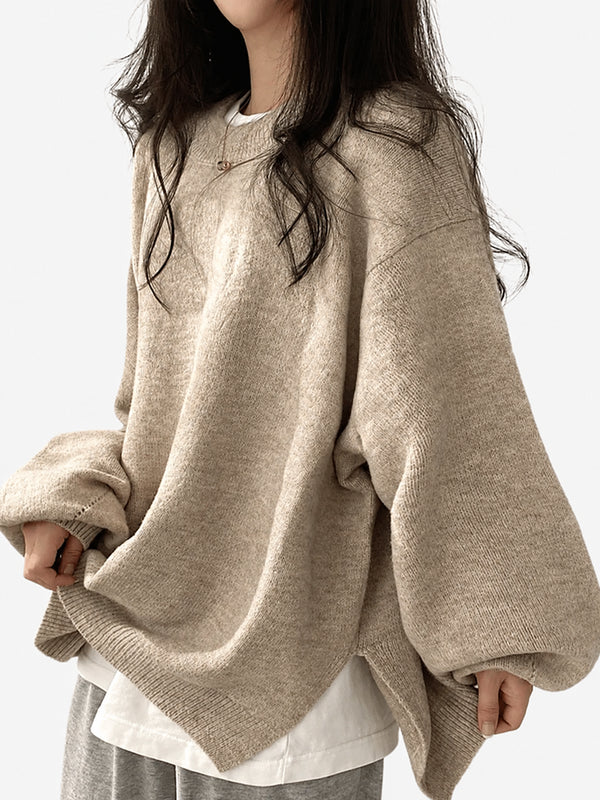 Oversized Drop Shoulder Split Hem Sweater