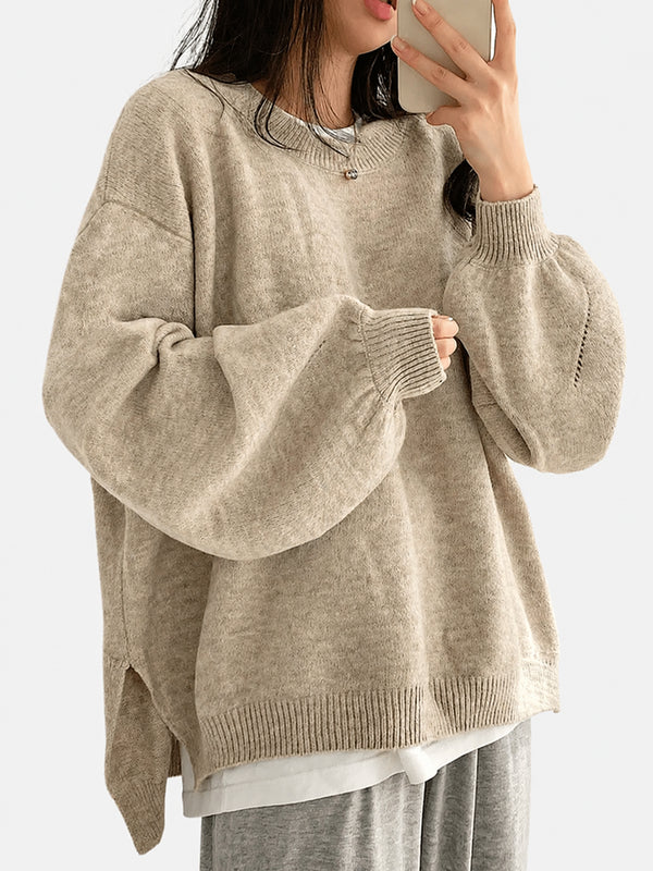 Oversized Drop Shoulder Split Hem Sweater