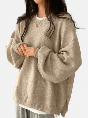 Oversized Drop Shoulder Split Hem Sweater