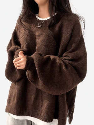 Oversized Drop Shoulder Split Hem Sweater